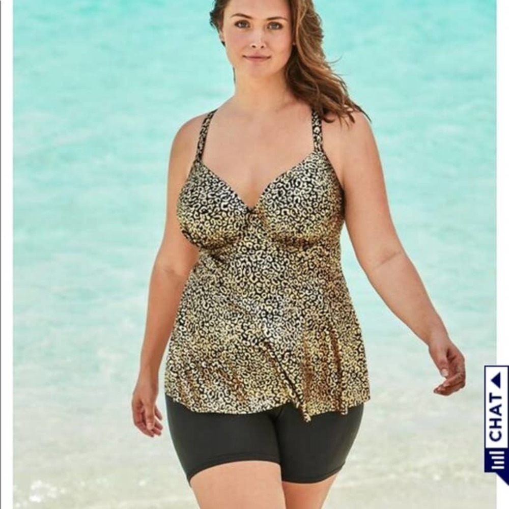 SWIMSUITS for All NWT Peplum Swim Tank Top 40D Gold Animal Foil